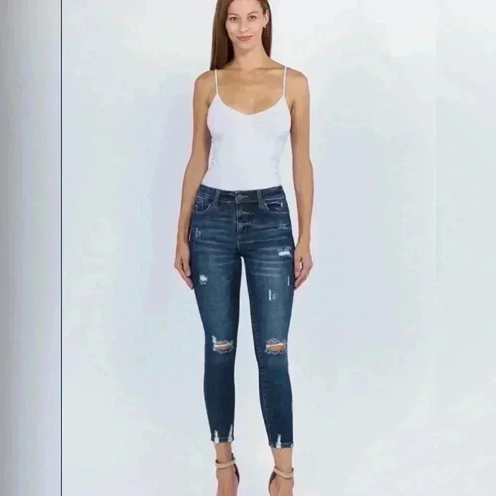 American Bazi size 15 dark wash low rise skinny distressed denim jeans NWT.